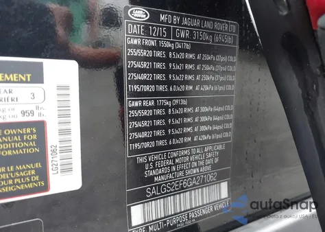 2016 Land Rover Range Rover Supercharged from USA, damaged, VIN SALGS2EF6GA271062